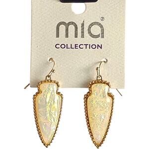 Gold Opal Arrowhead Earrings Dangle Iridescent Drop 1.73 Inch Mia Collection